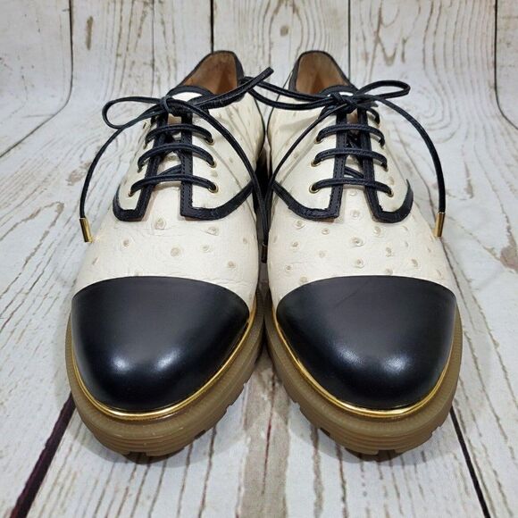 Charlotte Olympia Derby Oxford Womens Size 39 US 9 Ostrich Embossed Leather - Picture 4 of 13